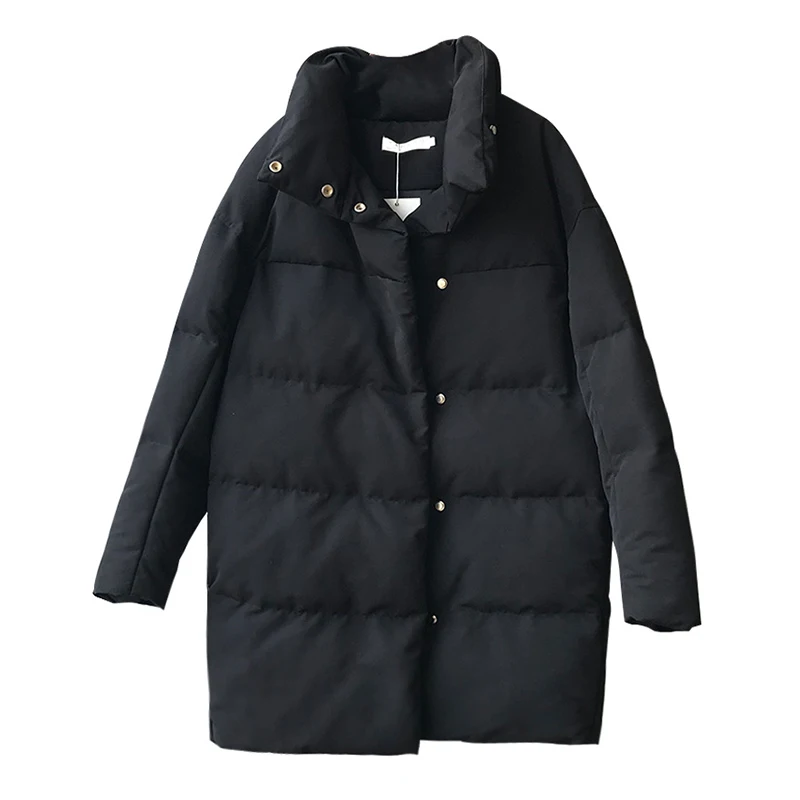 Ladies Parka Women's Korean Down Jacket Beige Black Cotton Casual Thicken Warm 2022 Fashion Button Long Winter coat women