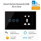 Умный настенный сенсорный выключатель EWeLink, Wi-Fi, 5 отверстий, без USB, универсальная розетка, 1 2 3 клавиши, поддержка Alexa Google Home, голосовое управление