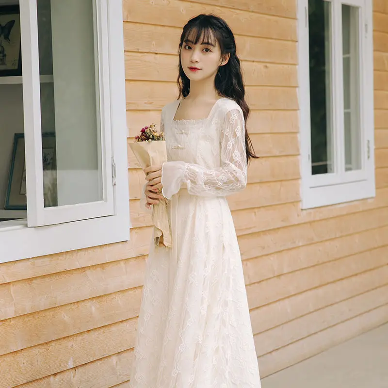 Женское винтажное платье кружевные платья с длинным рукавом абрикосового цвета