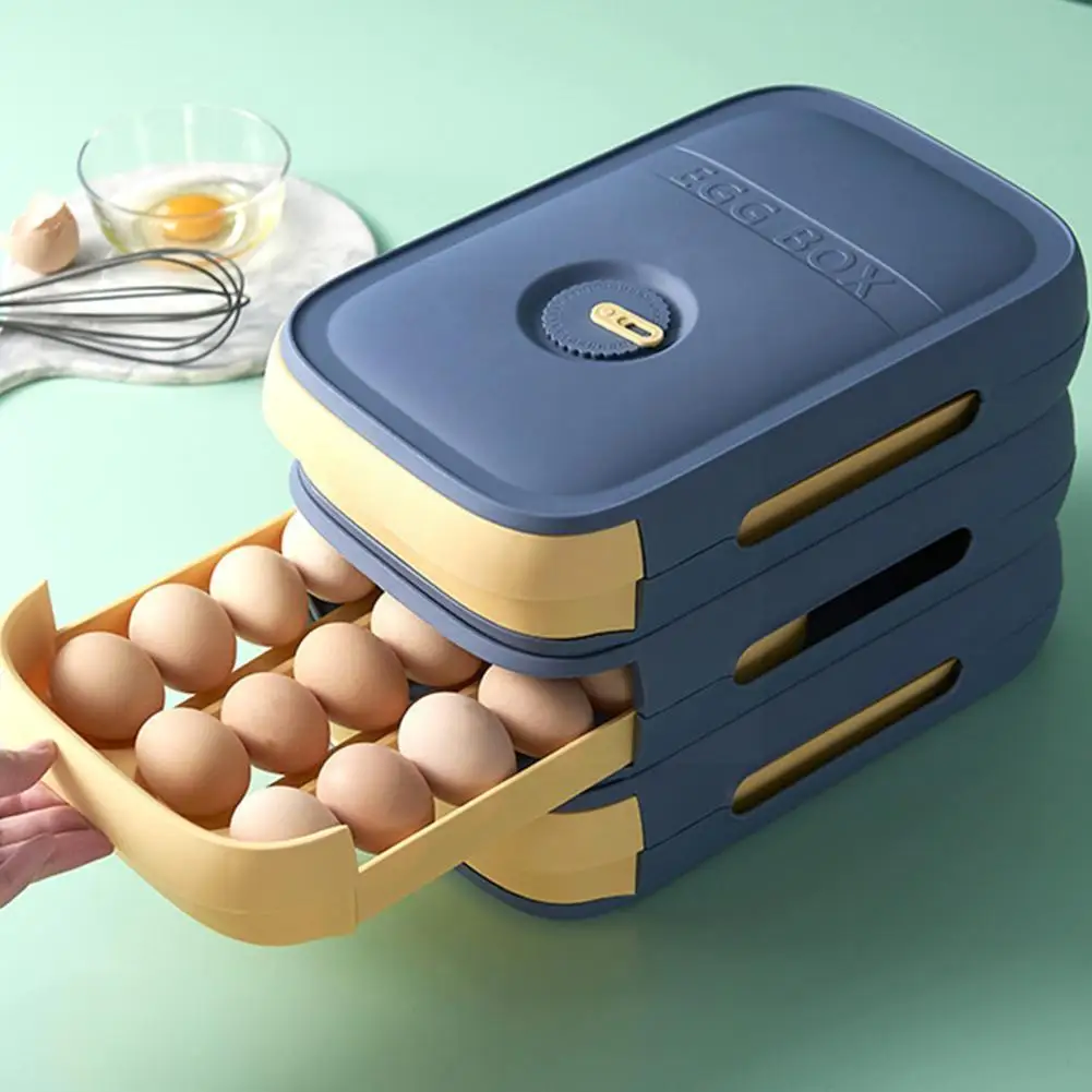 

Drawer Type Egg Storage Box With Lid Refrigerator Capacity Large Egg Tray Finishing Kitchen Thickened Egg Organizer