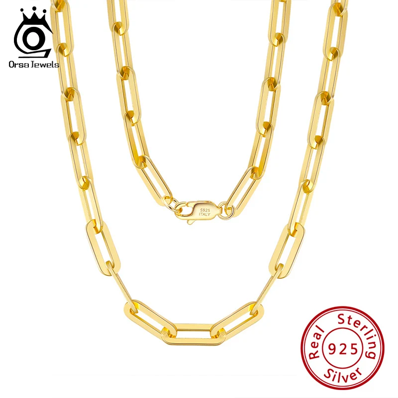 ORSA JEWELS 6 мм 9 12 Размеры Скрепка звено цепи ожерелье 925 пробы серебро 14 к золотая
