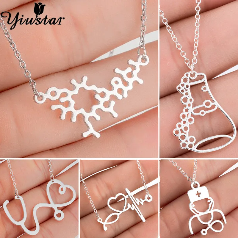 

Yiustar ожерелье с молекулярной структурой, медицинские химические бриллиантовые ожерелья, цепочка с стетоскопом и сердцебиением, оптовая про...