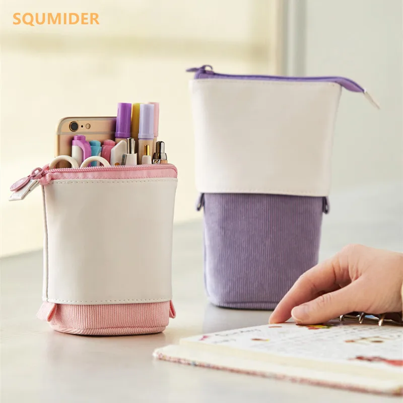 

Creative Retractable pencil case school stationery Storage bag Kawaii Solid color Pen case cute pen holder gifts for kid pen bag
