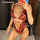 Женский слитный купальник, с запахом и глубоким V-образным вырезом, с зеленым принтом, 2021, V1037G