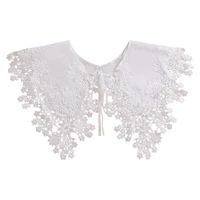 women girls white detachable fake collar shawl wrap hollow out floral cross embroidery necklace mini cape decorative clothes