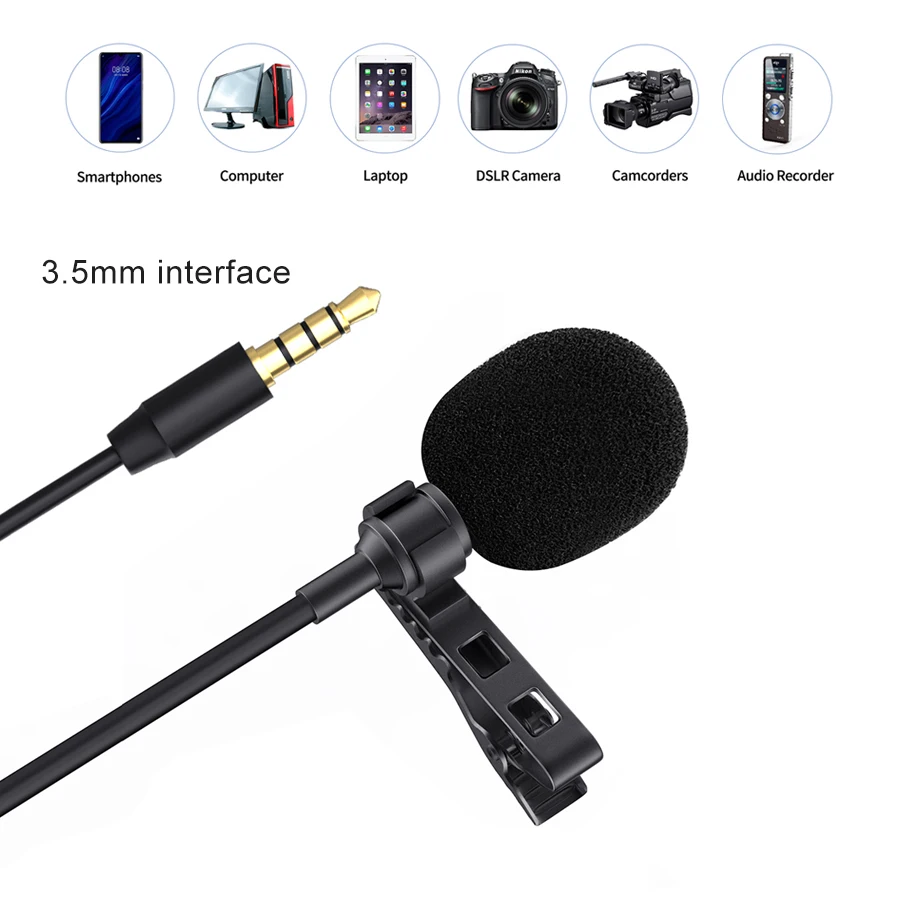 Петличный микрофон 3 5 мм для аудио-и видеосъемки с отворотом iPhone Android Mac Vlog
