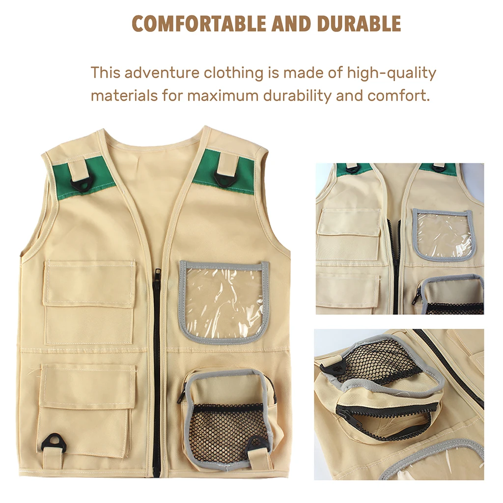 

Kids Cargo Vest & Hat Camping Outdoor Explorer Set Role Play Children Gift