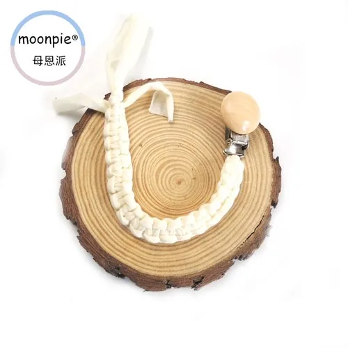 Moonpie новая хлопковая ткань ручной вязки пустышки цепи черный серый тканевая цепочка крючком детские соски цепи - Цвет: cream wood clip