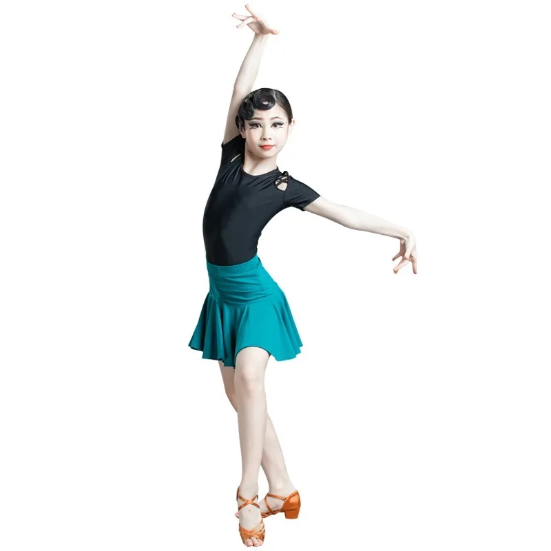 

New children's Latin dance dress girl professional Bifurcation Lotus leaf skirt summer Tango/Cha Cha Samba Salsa split suit
