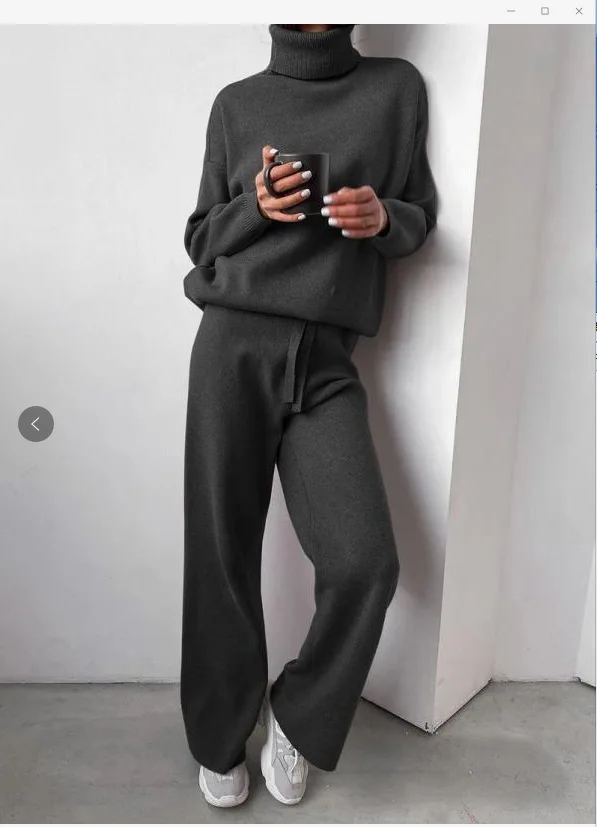 

Повседневный Модный комплект 2021 года, Однотонный свитер с высоким воротником в европейском и американском стиле, вязаный комплект из двух п...