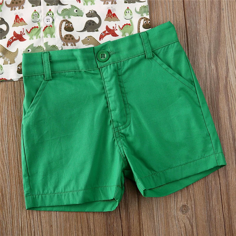 1-6Y Summer Newborn Baby Boy Clothes set Cute dinosaur print T-shirt top+Green Shorts Outfits Clothing Set | Детская одежда и