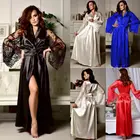 Женская мода Повседневная однотонная атласная тафта шелковый халат, ночная рубашка пижама Женская Сексуальная кружевная ночная рубашка