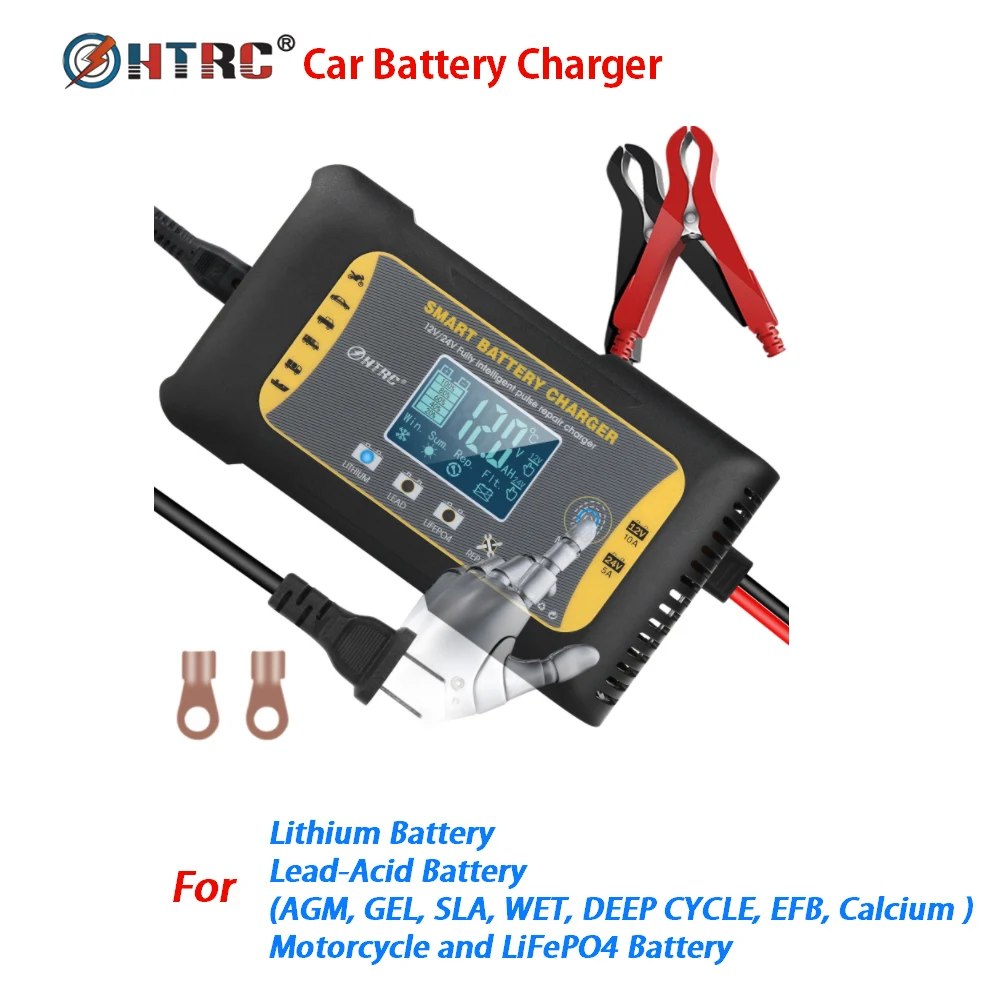 

12-24V 10A Battery Charger 7-Stage Car Battery Automatic Smart Maintainer For Lithium LEAD LIFEFO4 AGM Battery Pulse Repair