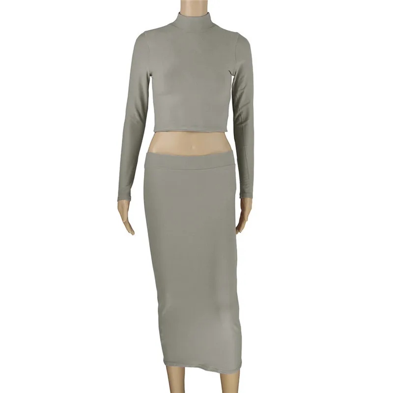 

WJFZQM Two Piece Set Women Crop Top Sexy Slim Bodycon Nigthclub Pencil Dress Women Long Sleeve 2 Piece Outfit Matching Sets