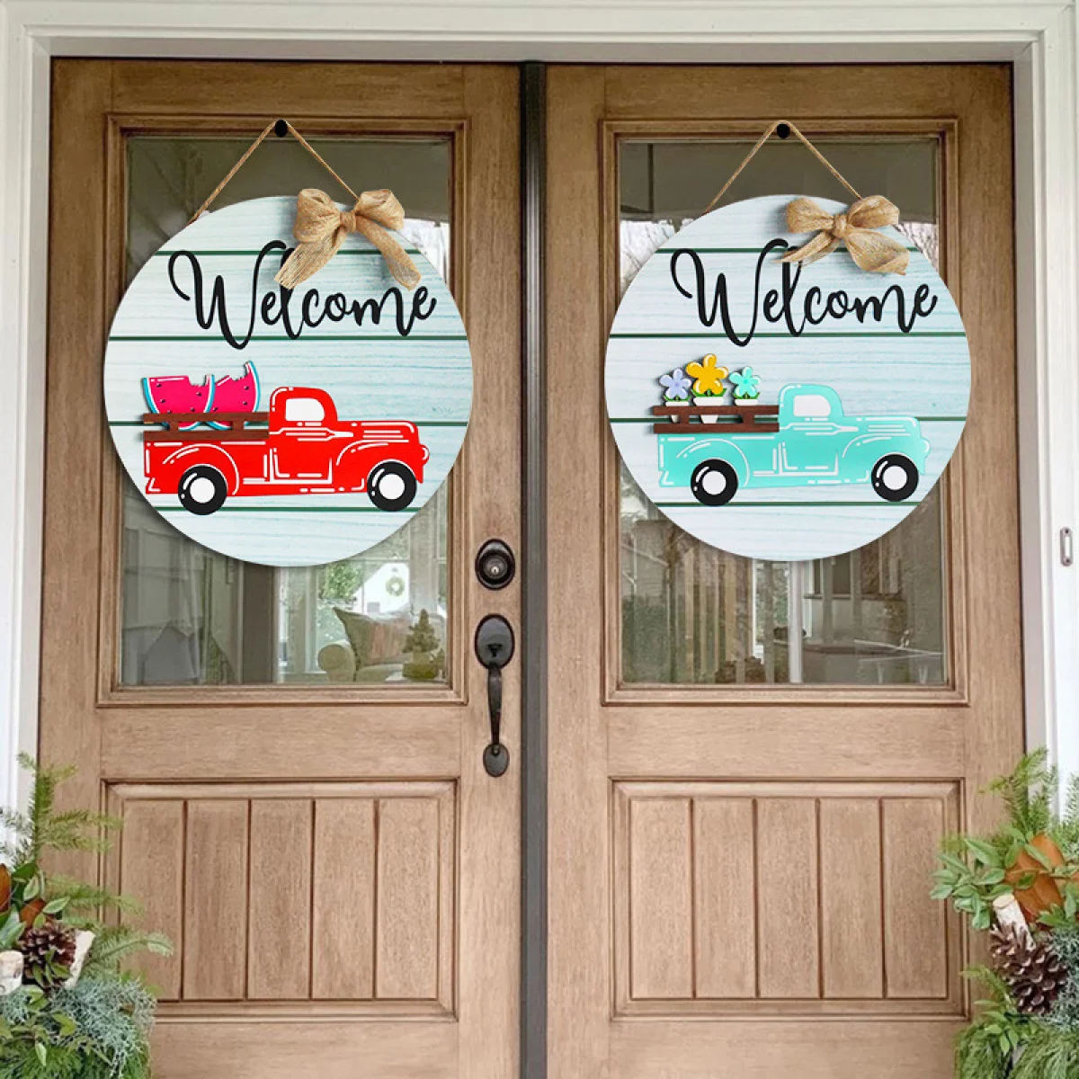Car Wooded  Door Hanger Seasonal Welcome Sign Decor With Interchangeable Hanging Handmade Door Hanging Plate Board Funny Gift