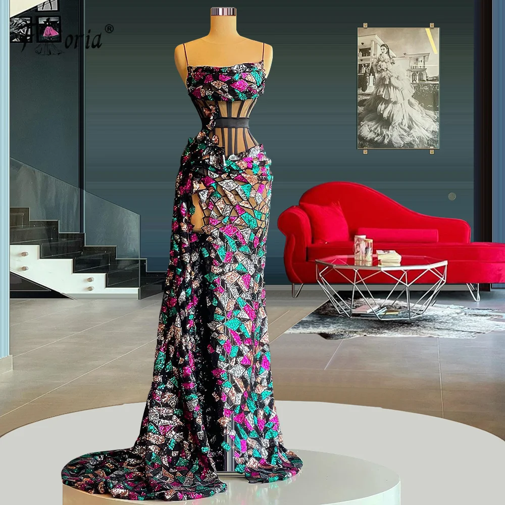 

Женское вечернее платье на тонких бретельках, сексуальное облегающее платье с разноцветными блестками, платье с юбкой-годе по индивидуальн...