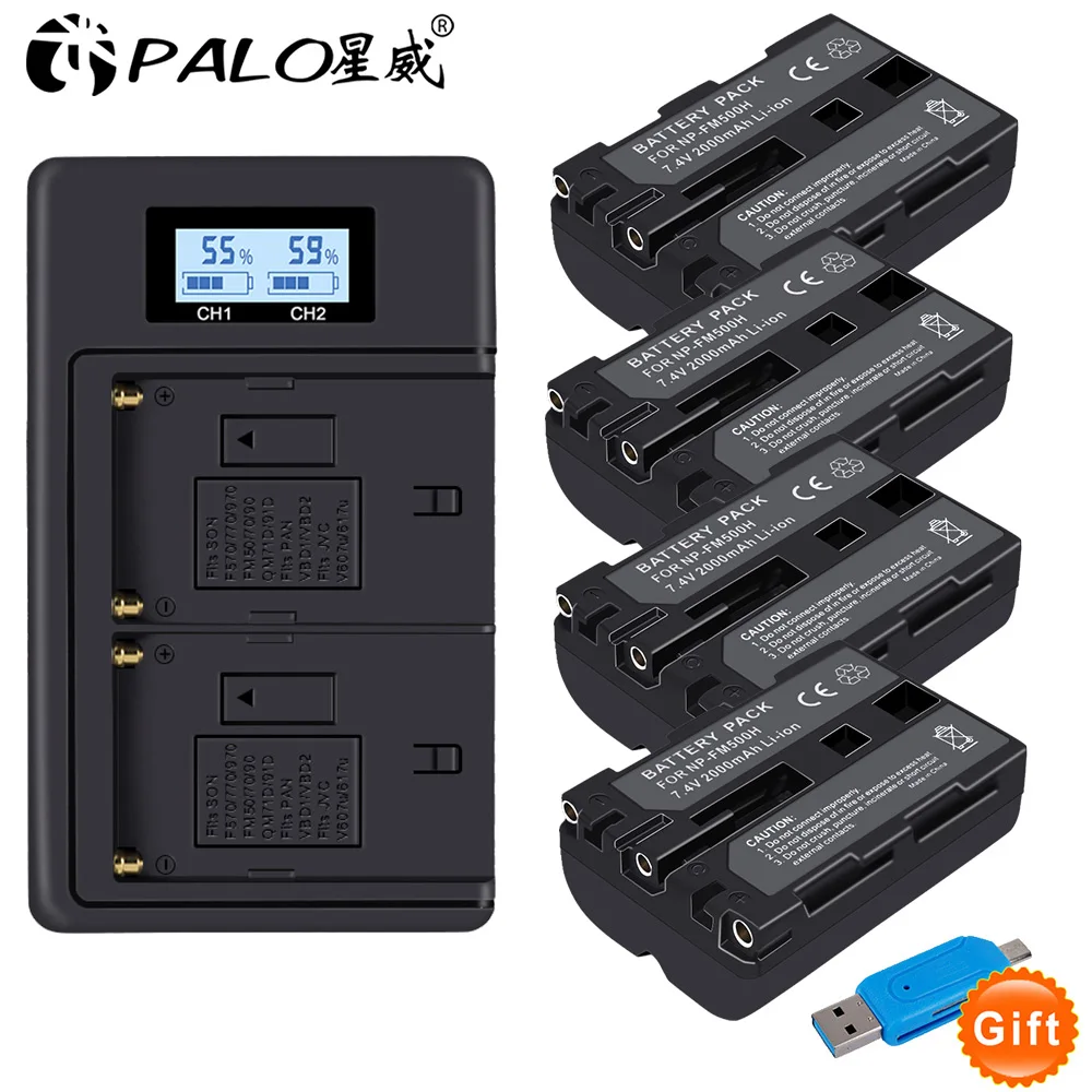 4PCS and charger 2000 мА/ч, NP-FM500H NP FM500H NPFM500H Камера Батарея+ ЖК-дисплей USB Dual Зарядное устройство для sony A57 A58 A65 A77 A99 A550 A560 A580 Батарея L10 - Цвет: 4PCS and charger
