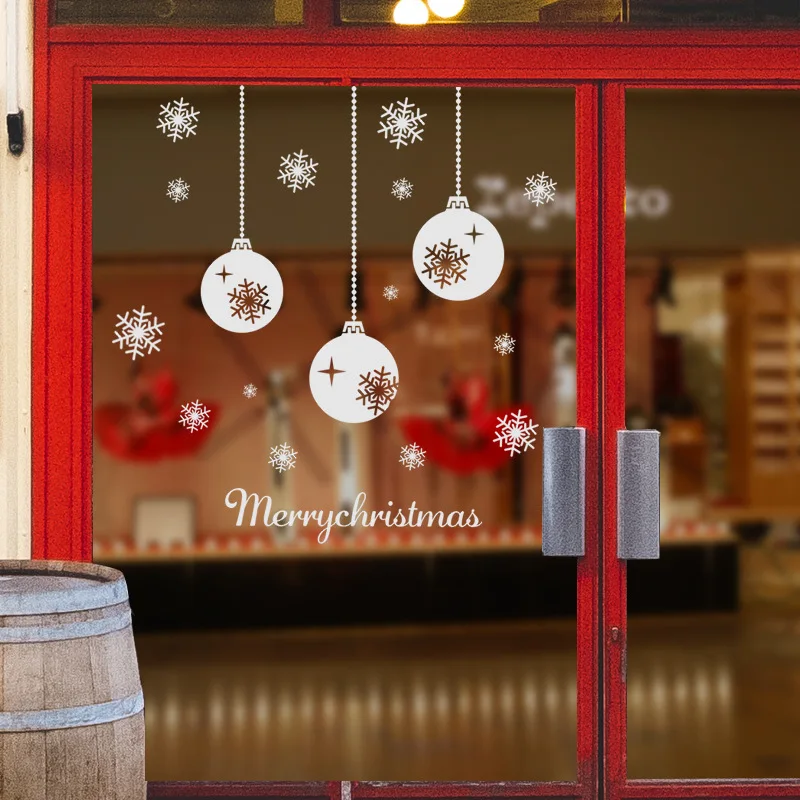 Новогодние наклейки на окно Снежинка висит Снежный шар подвесные новогоднее