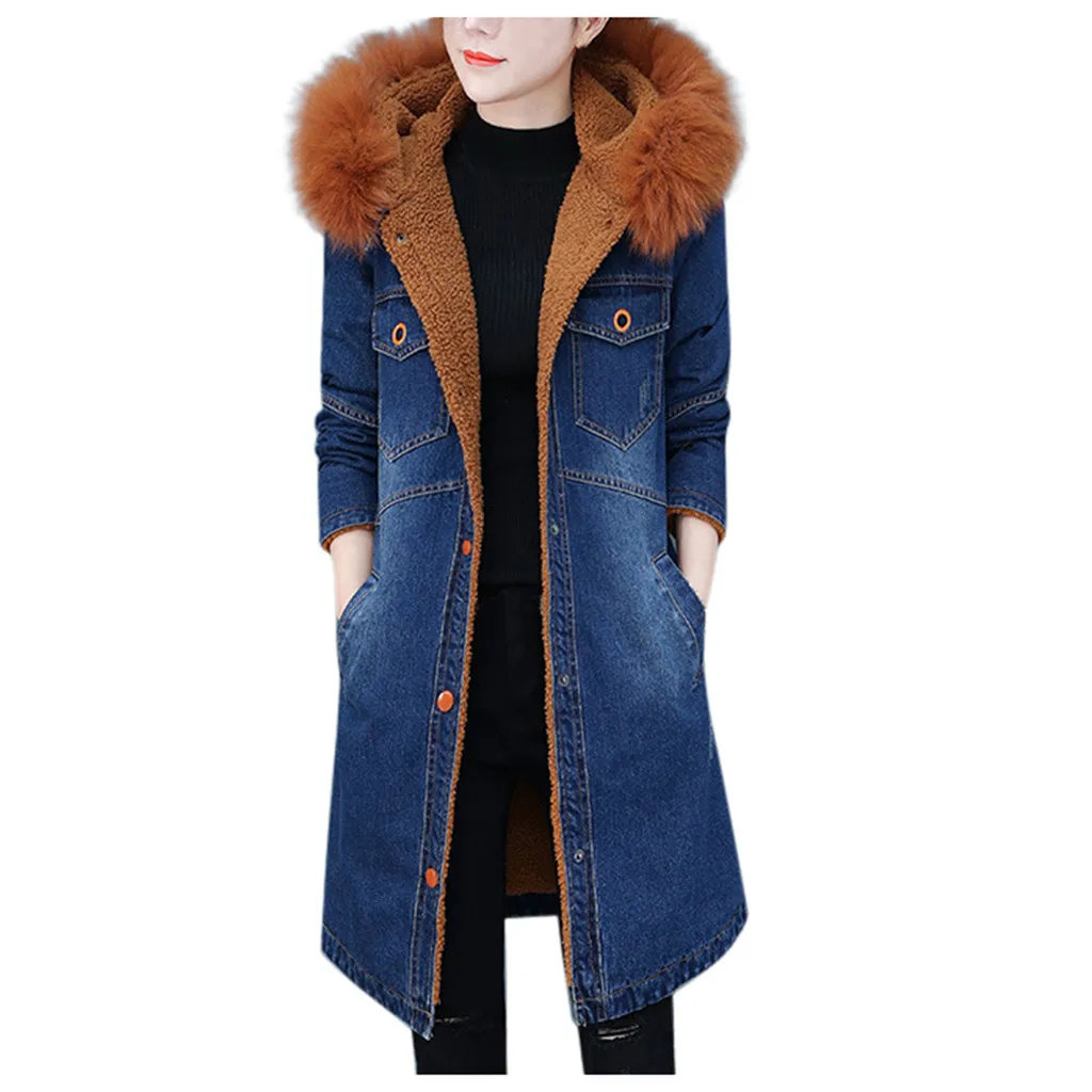 Женское зимнее пальто уличная парка теплая женская джинсовая куртка с длинным