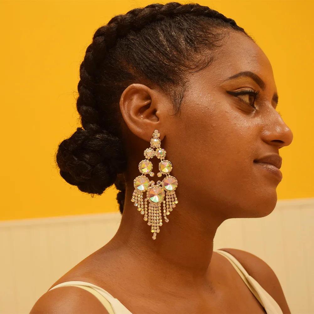 11 см длинные висячие серьги кристально прозрачные стразы платье с кисточками для