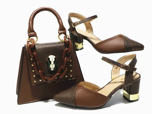 

doershow New Arrival African Wedding Shoes and Bag Set coffee Italian Shoes with Matching Bags Nigerian Women party! HAL1-3