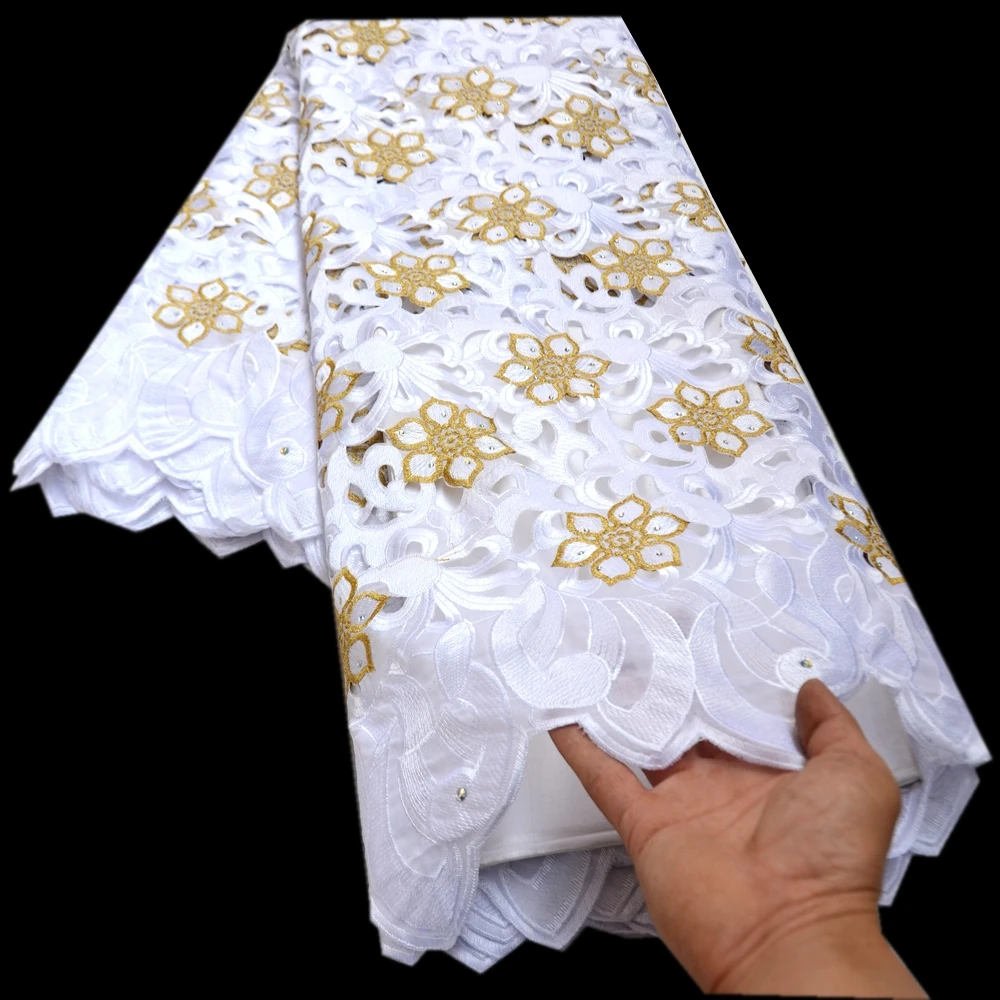 

White Color Dubai Style African Small Holes Cotton Lace Fabric High Quality Embroidery Swiss Voile Lace In Switzerland