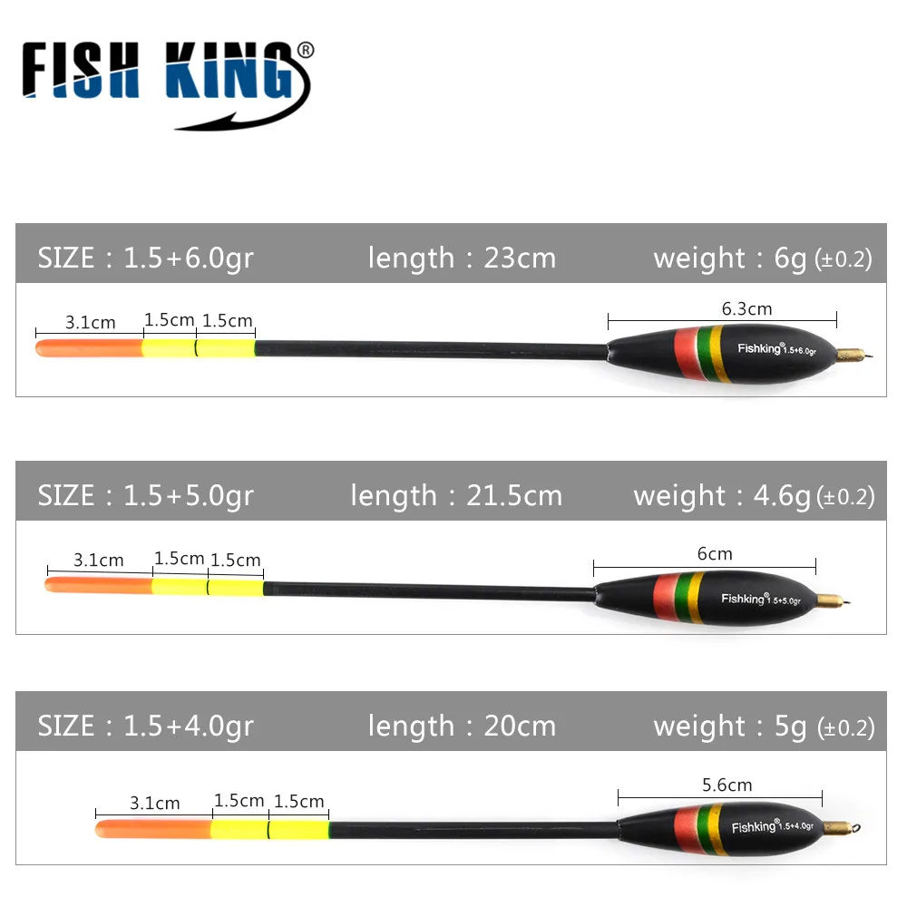 6111-3pcs FISH KING 5 стилей Баргузинский пихта поплавок для рыбалки Смешанный Размер 20 см-26,5 см медный свинец Океанский рок Буй Карп рыболовные снасти - Цвет: 6111-3pcs