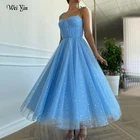 Weiyin AE0535 синие трапециевидные Простые платья для выпускного вечера тюлевые платья на тонких бретельках длиной до щиколотки вечернее платье 2022