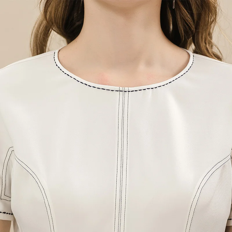 Женская шелковая футболка VOA с круглым вырезом и коротким рукавом облегающий топ