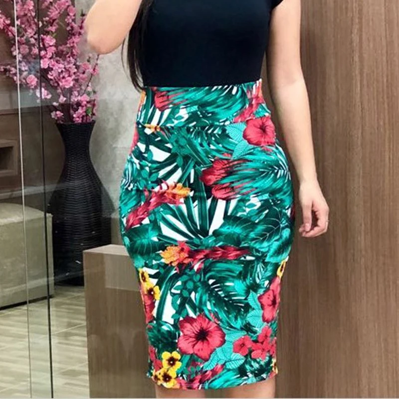 

Summer 2021 Fashion Sexy Floral Printed Bodycon Women Dresses Patchwork Short Sleeve Pencil Dresses Slim Women Party Dresses