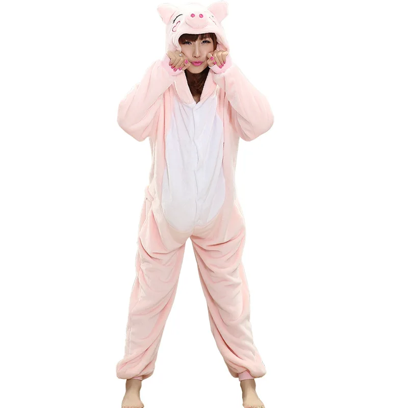

Kigurumis For Adult Pink Pig Animal Onesie Women Girl Home Sleepwear Festival Party Jumpsuit Funny Outfit Winter Warm Overalls