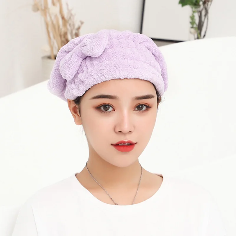 

Women Spa Bowknot Shower Cap Breathability Microfiber Hair Turban Quickly Towel Drying Towel Hats For Sauna Bathroom Accessories
