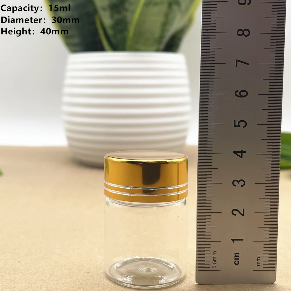 

24 PCS/Lot 30*40mm 15ml Cute Small Glass Bottles Golden Caps Glass Tiny Jars Vials Transparent Glass Containers Perfume Bottles
