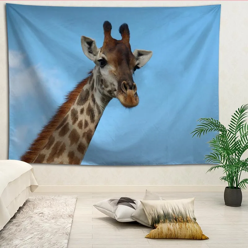 

Custom Giraffe printed Creative tapestry living room bedroom background wall fabric hanging painting small fresh