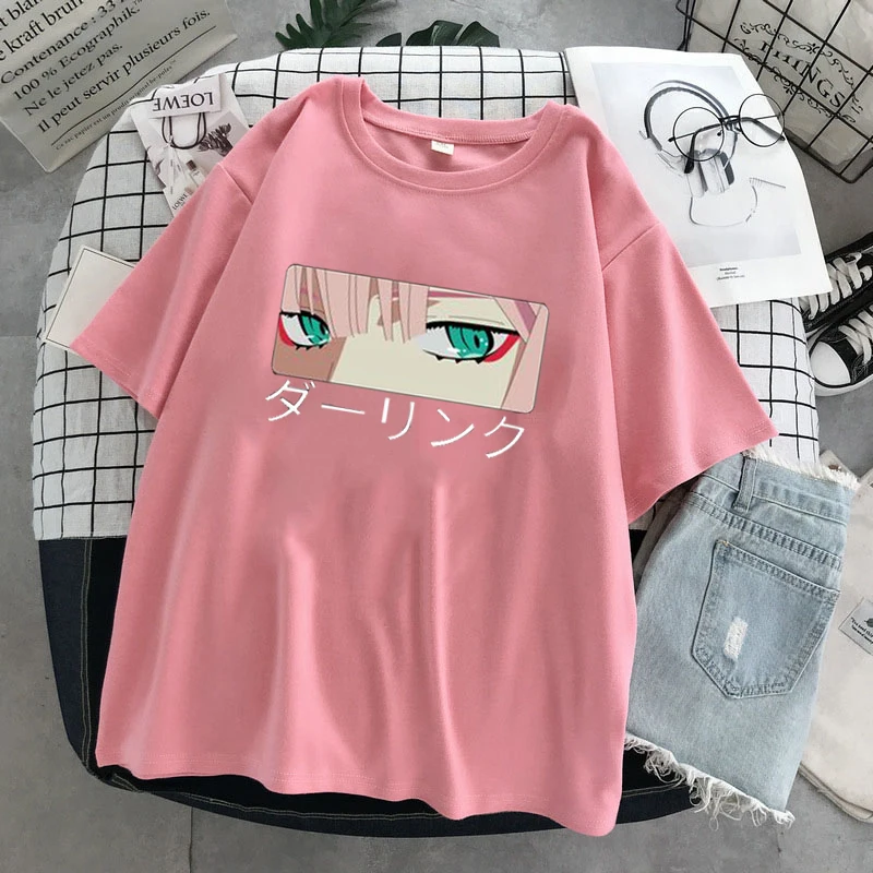 

Summer short-sleeved round neck T-shirt Japanese anime cute print pattern eyes cool street large casual women