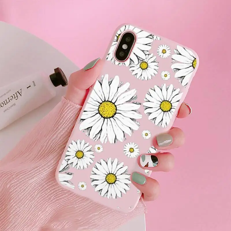 

Summer daisy flowers mobile Phone Case Candy Color for iPhone 6 7 8 11 12 s mini pro X XS XR MAX Plus