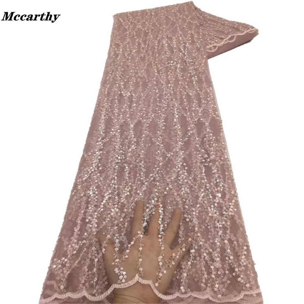 

Latest Sequins Lace Fabric High Quality African Lace Fabric Handmade Beads Lace Fabric for Bridal Material French Net Lace