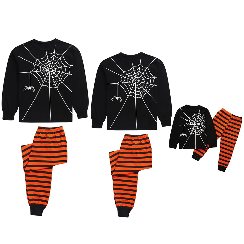 Halloween Family Match Pajamas Set Womens Mens Kids Baby Clothes Pumpkin Striped Long Sleeve Pants Leggings Sleepwear Nightwear | Мать и