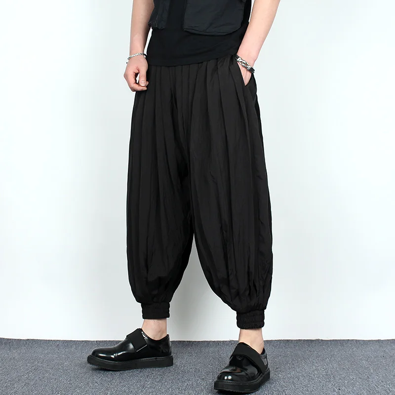 

Men's Turnip Pants Summer New Solid Color Elastic Waist Draping Feeling Ice Silk Loose Harlan Pants Fashion Knickerbockers