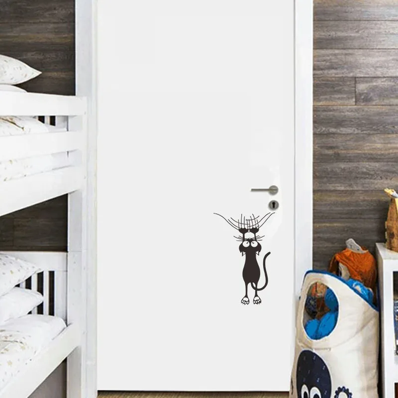 Cartoon Cat Climbing Wall Edge sticker Home Decor For Kids Rooms Mural Art Decals Animals Door Stickers Wallpaper | Дом и сад
