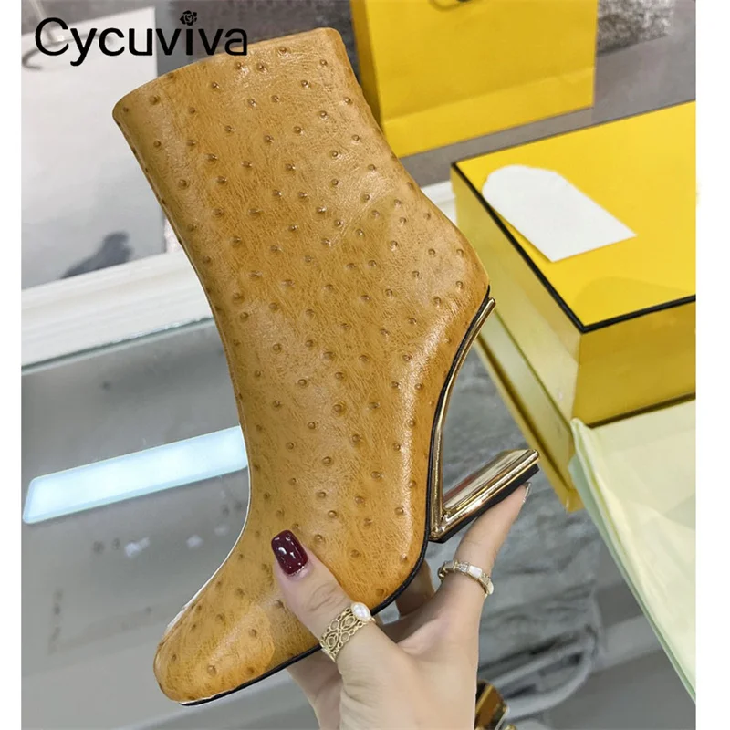 

2022 New Strange High Heel Ankle Boots Women Genuine Leather Chelsea Boots Sexy Fashion Week Luxury Brand Boots botas mujer