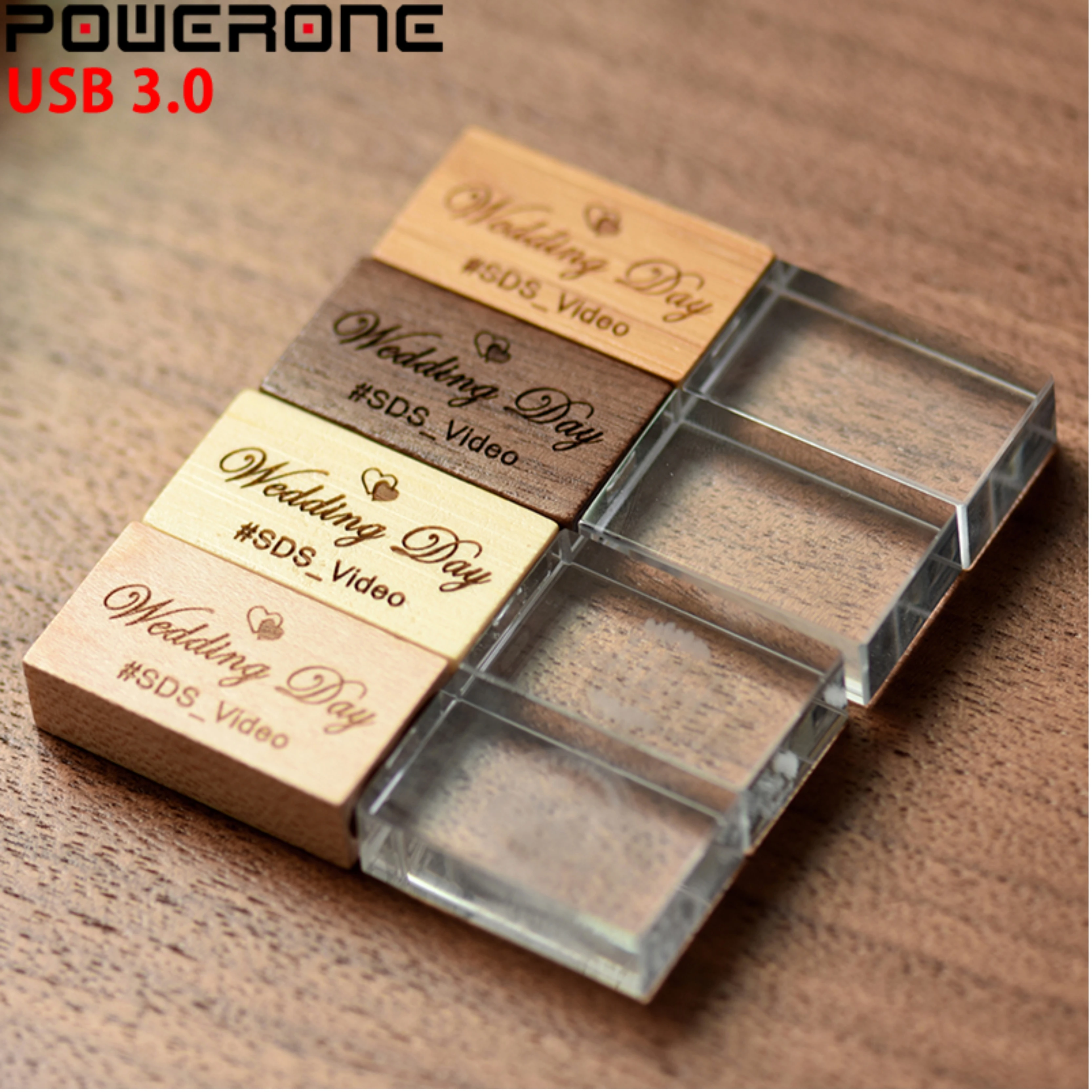 POWERONE USB 3 0 свадебная фотография Бесплатный Логотип Деревянный кристалл 64 ГБ 32 16 4