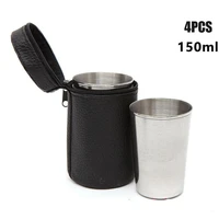 150ml 4pcs outdoor cups picnic stainless steel small wine cup camping drinking cup coffee cup with uv storage leather case
