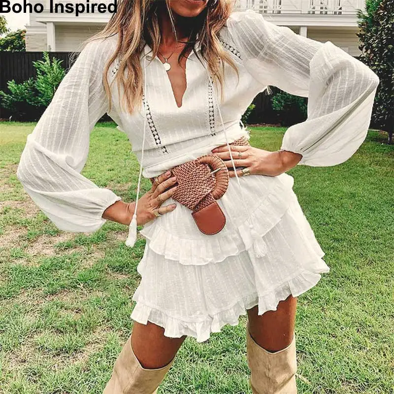 Богемный Вдохновленный осенне зимнее платье с длинными рукавами женское мини