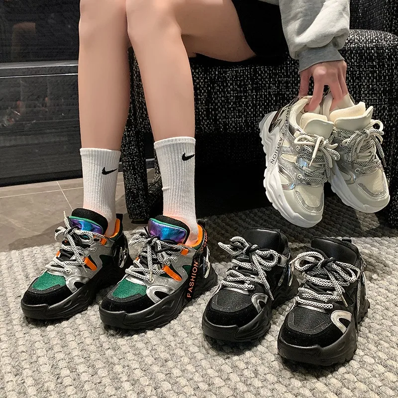 

Spring Women Chunky Sneakers 2021 Fashion Woman Casual Sport Shoes Female Traniners Ladies Mesh Breathable Platform Shoes
