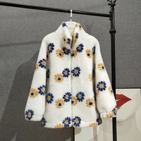 womencoat winter new fashion casual style 100 real wool jacket flower pattern lamb fur thick warm outerwear lady plus size
