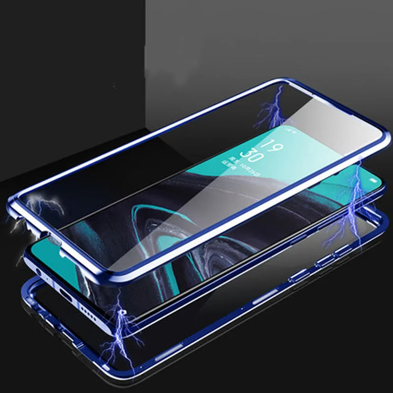 luxury magnetic adsorption case for oppo reno 2z metal frame doubl sided glass cover opporeno2z protective phone case free global shipping
