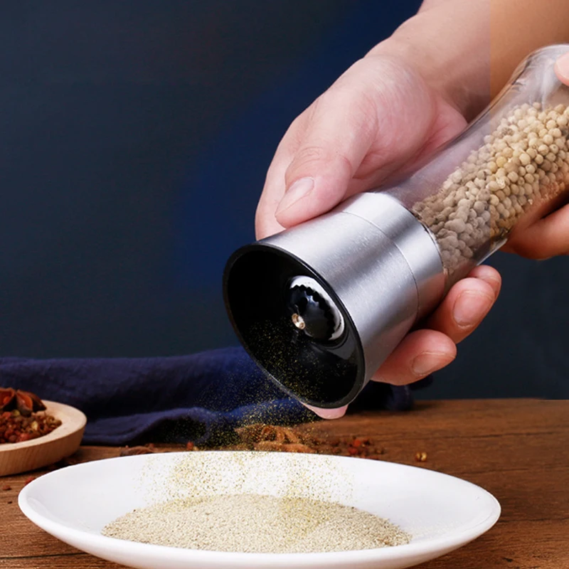 

Stainless Steel Salt and Pepper Mill Manual Food Herb Grinders Spice Jar Containers Kitchen Gadgets Spice Bottles Glass