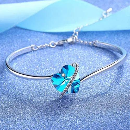 

Heart Love Jewelry Bangle Bracelet Blue Purple Crystals from Swarovski Fashion Jewelry for Women Mother's Day Gifts