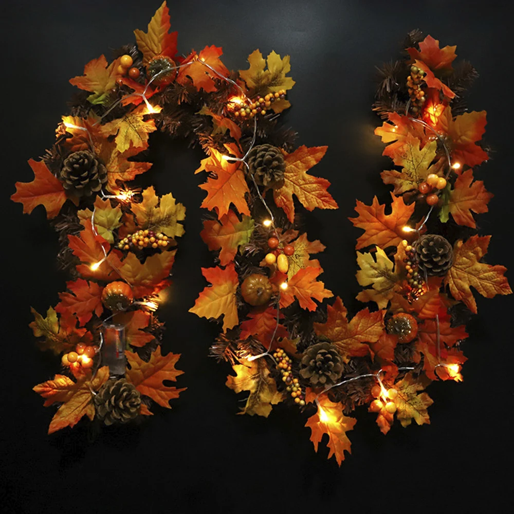 

Fall Maple Leaf Garland Artificial Fall Foliage Garland Autumn Hanging Fall Leave Vines With Berry Pine Cones Thanksgiving Decor